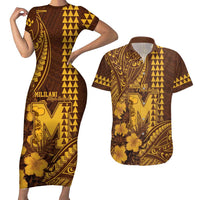 Personalised Hawaii Mililani High School Couples Matching Short Sleeve Bodycon Dress and Hawaiian Shirt Tribal Tattoo With Hibiscus Flowers