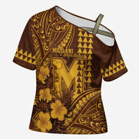 Personalised Hawaii Mililani High School Cross Shoulder Shirt Tribal Tattoo With Hibiscus Flowers LT05 Female Brown - Polynesian Pride