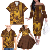 Personalised Hawaii Mililani High School Family Matching Off The Shoulder Long Sleeve Dress and Hawaiian Shirt Tribal Tattoo With Hibiscus Flowers LT05 - Polynesian Pride
