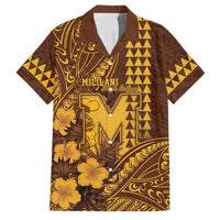 Personalised Hawaii Mililani High School Family Matching Off The Shoulder Long Sleeve Dress and Hawaiian Shirt Tribal Tattoo With Hibiscus Flowers LT05 Dad's Shirt - Short Sleeve Brown - Polynesian Pride