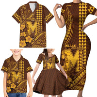 Personalised Hawaii Mililani High School Family Matching Short Sleeve Bodycon Dress and Hawaiian Shirt Tribal Tattoo With Hibiscus Flowers