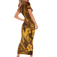 Personalised Hawaii Mililani High School Family Matching Short Sleeve Bodycon Dress and Hawaiian Shirt Tribal Tattoo With Hibiscus Flowers