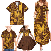 Personalised Hawaii Mililani High School Family Matching Summer Maxi Dress and Hawaiian Shirt Tribal Tattoo With Hibiscus Flowers