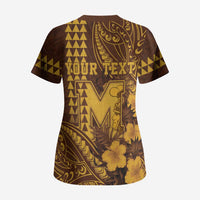 Personalised Hawaii Mililani High School Scrub Top Tribal Tattoo With Hibiscus Flowers