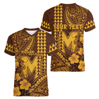 Personalised Hawaii Mililani High School Women V-Neck T-Shirt Tribal Tattoo With Hibiscus Flowers