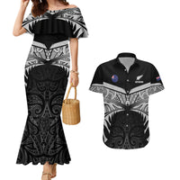 Custom New Zealand Cricket Couples Matching Mermaid Dress and Hawaiian Shirt Go Champions World Cup 2024 With Maori Pattern LT05 Black - Polynesian Pride
