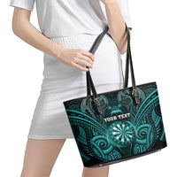 Personalised New Zealand Darts Leather Tote Bag Turquoise Dart Board Maori Pattern