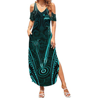 Personalised New Zealand Darts Summer Maxi Dress Turquoise Dart Board Maori Pattern LT05 Women Turquoise - Polynesian Pride