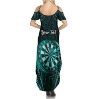 Personalised New Zealand Darts Summer Maxi Dress Turquoise Dart Board Maori Pattern LT05 - Polynesian Pride