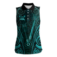 Personalised New Zealand Darts Women Sleeveless Polo Shirt Turquoise Dart Board Maori Pattern