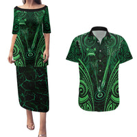 Personalised New Zealand Darts Couples Matching Puletasi and Hawaiian Shirt Green Dart Board Maori Pattern LT05 Green - Polynesian Pride
