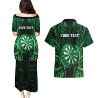 Personalised New Zealand Darts Couples Matching Puletasi and Hawaiian Shirt Green Dart Board Maori Pattern LT05 - Polynesian Pride
