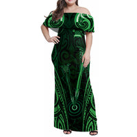 Personalised New Zealand Darts Family Matching Off Shoulder Maxi Dress and Hawaiian Shirt Green Dart Board Maori Pattern