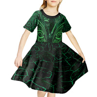 Personalised New Zealand Darts Kid Short Sleeve Dress Green Dart Board Maori Pattern