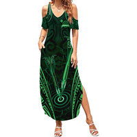 Personalised New Zealand Darts Summer Maxi Dress Green Dart Board Maori Pattern LT05 Women Green - Polynesian Pride