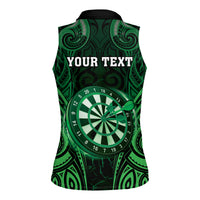 Personalised New Zealand Darts Women Sleeveless Polo Shirt Green Dart Board Maori Pattern