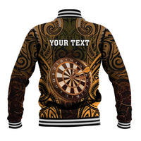 Personalised New Zealand Darts Baseball Jacket Gold Dart Board Maori Pattern