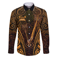 Personalised New Zealand Darts Family Matching Long Sleeve Bodycon Dress and Hawaiian Shirt Gold Dart Board Maori Pattern
