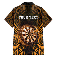 Personalised New Zealand Darts Family Matching Off Shoulder Maxi Dress and Hawaiian Shirt Gold Dart Board Maori Pattern