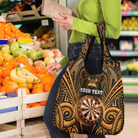 New Zealand Darts Personalised Grocery Bag Gold Dart Board Maori Pattern