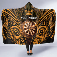Personalised New Zealand Darts Hooded Blanket Gold Dart Board Maori Pattern