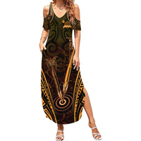 Personalised New Zealand Darts Summer Maxi Dress Gold Dart Board Maori Pattern LT05 Women Gold - Polynesian Pride