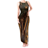 Personalised New Zealand Darts Tank Maxi Dress Gold Dart Board Maori Pattern LT05 Women Gold - Polynesian Pride