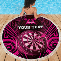 Personalised New Zealand Darts Beach Blanket Pink Dart Board Maori Pattern