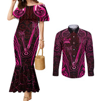 Personalised New Zealand Darts Couples Matching Mermaid Dress and Long Sleeve Button Shirt Pink Dart Board Maori Pattern LT05 Pink - Polynesian Pride
