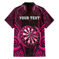 Personalised New Zealand Darts Family Matching Long Sleeve Bodycon Dress and Hawaiian Shirt Pink Dart Board Maori Pattern