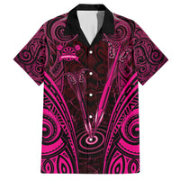 Personalised New Zealand Darts Family Matching Off The Shoulder Long Sleeve Dress and Hawaiian Shirt Pink Dart Board Maori Pattern