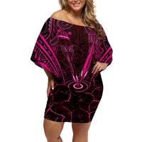 Personalised New Zealand Darts Off Shoulder Short Dress Pink Dart Board Maori Pattern LT05 Women Pink - Polynesian Pride