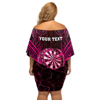 Personalised New Zealand Darts Off Shoulder Short Dress Pink Dart Board Maori Pattern LT05 - Polynesian Pride