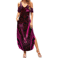 Personalised New Zealand Darts Summer Maxi Dress Pink Dart Board Maori Pattern LT05 Women Pink - Polynesian Pride