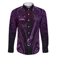 Personalised New Zealand Darts Family Matching Long Sleeve Bodycon Dress and Hawaiian Shirt Purple Dart Board Maori Pattern