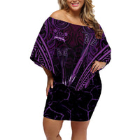 Personalised New Zealand Darts Family Matching Off Shoulder Short Dress and Hawaiian Shirt Purple Dart Board Maori Pattern