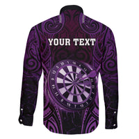 Personalised New Zealand Darts Family Matching Summer Maxi Dress and Hawaiian Shirt Purple Dart Board Maori Pattern