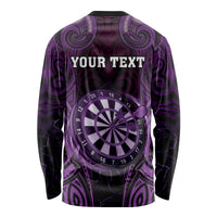 Personalised New Zealand Darts Long Sleeve Shirt Purple Dart Board Maori Pattern