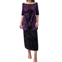 Personalised New Zealand Darts Puletasi Purple Dart Board Maori Pattern LT05 Long Dress Purple - Polynesian Pride