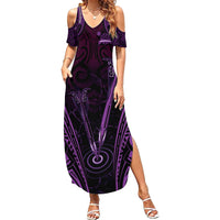 Personalised New Zealand Darts Summer Maxi Dress Purple Dart Board Maori Pattern LT05 Women Purple - Polynesian Pride