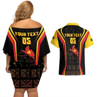 Custom Papua New Guinea Cricket Couples Matching Off Shoulder Short Dress and Hawaiian Shirt 2024 World Cup LT05 - Polynesian Pride