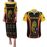 Custom Papua New Guinea Cricket Couples Matching Puletasi and Hawaiian Shirt 2024 World Cup LT05 Black - Polynesian Pride