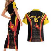 Custom Papua New Guinea Cricket Couples Matching Short Sleeve Bodycon Dress and Hawaiian Shirt 2024 World Cup