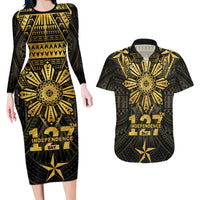 Personalised Philippines Independence Day Couples Matching Long Sleeve Bodycon Dress and Hawaiian Shirt Filipinos Sun Star Tribal