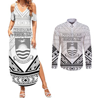 Personalised Kiribati Gospel Day Couples Matching Summer Maxi Dress and Long Sleeve Button Shirt Coat Of Arms Polynesian Pattern LT05 White - Polynesian Pride