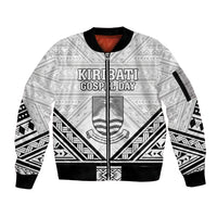 Personalised Kiribati Gospel Day Sleeve Zip Bomber Jacket Coat Of Arms Polynesian Pattern
