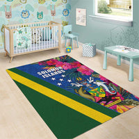 Solomon Islands Independence Day Area Rug Coat Of Arms With Tropical Flowers