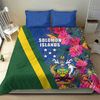 Solomon Islands Independence Day Bedding Set Coat Of Arms With Tropical Flowers