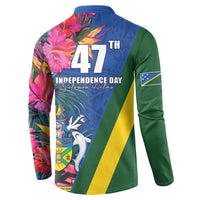 Solomon Islands Independence Day Button Sweatshirt Coat Of Arms With Tropical Flowers