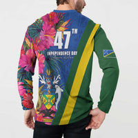 Solomon Islands Independence Day Button Sweatshirt Coat Of Arms With Tropical Flowers